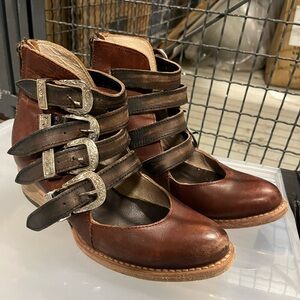 Freebird by Steven Brown Leather Ankle Boots with Buckle Straps